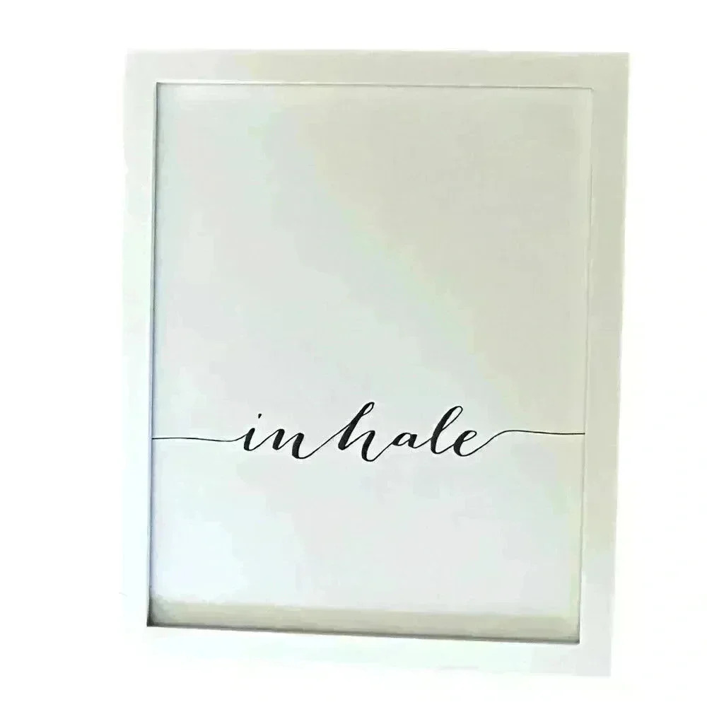 Framed artwork wall decor Inhale and Exhale white with black cursive white frame - Picture 2 of 10